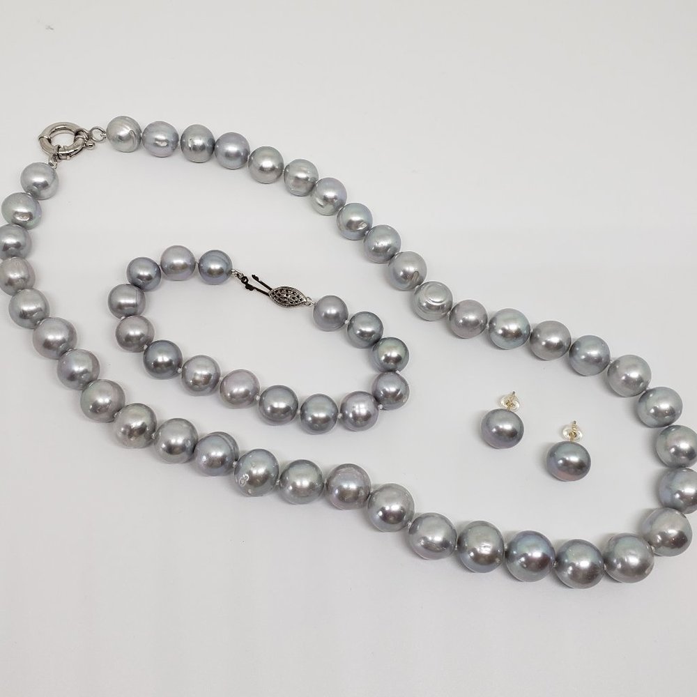JTV CFWP Pearl Rhodium Over Sterling Silver Necklace/Bracelet/Earring SET
